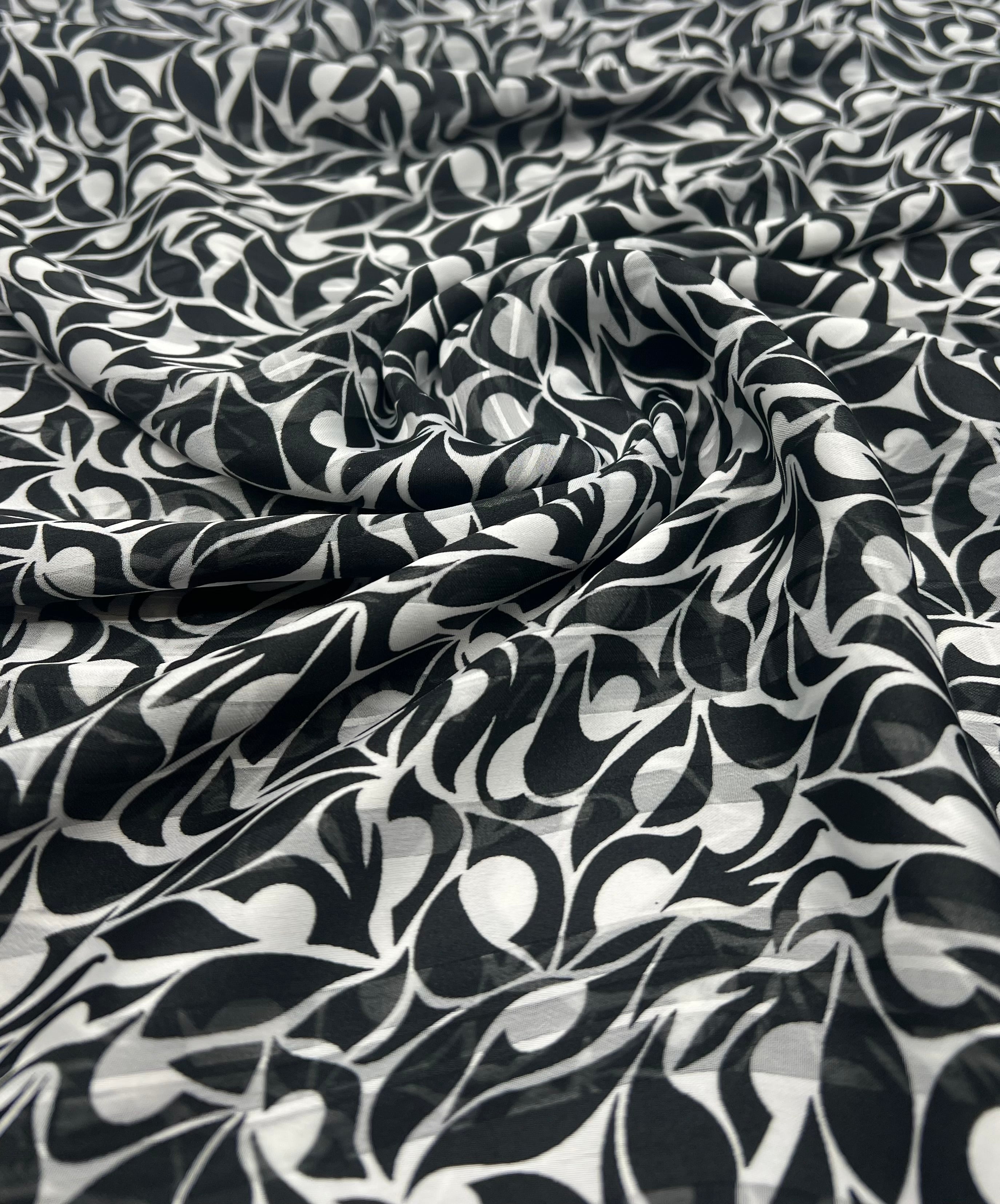 Black Silver Floral Stripe Printed Chiffon Dress Fabric